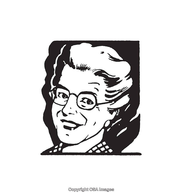 Black and White Retro Line Art Illustration of a Smiling Person