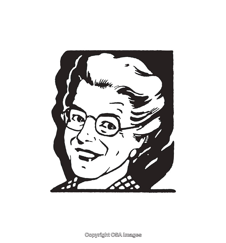 Black and White Retro Line Art Illustration of a Smiling Person