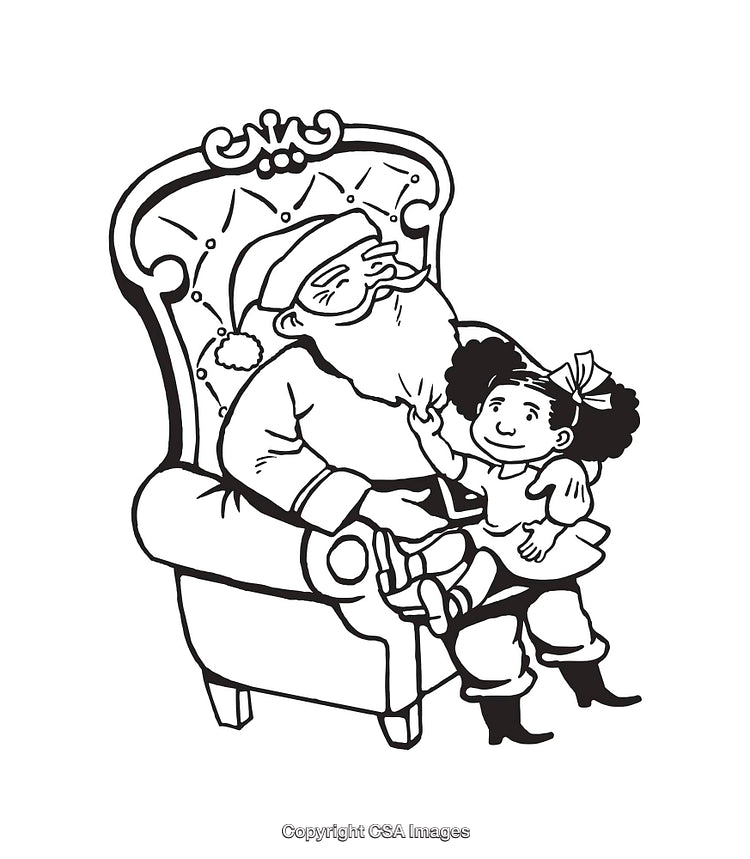 Black And White Illustration of Santa Claus and Child Interaction Scene