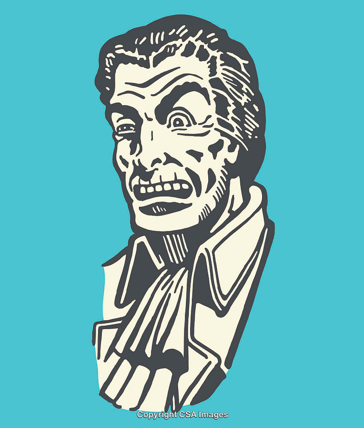 Vintage Style Illustration of a Dramatic Male Portrait on Blue
