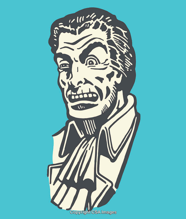 Vintage Style Illustration of a Dramatic Male Portrait on Blue