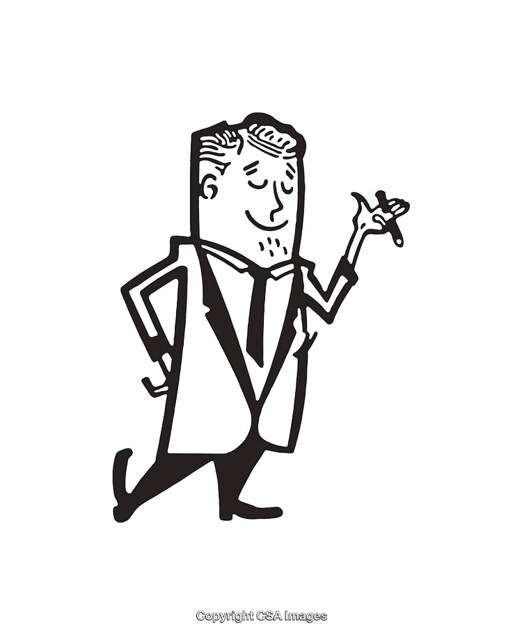 Retro Styled Businessman Cartoon Character with Confident Gesture