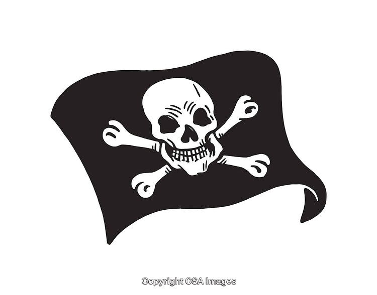 Black and White Pirate Flag Illustration with Skull and Crossbones