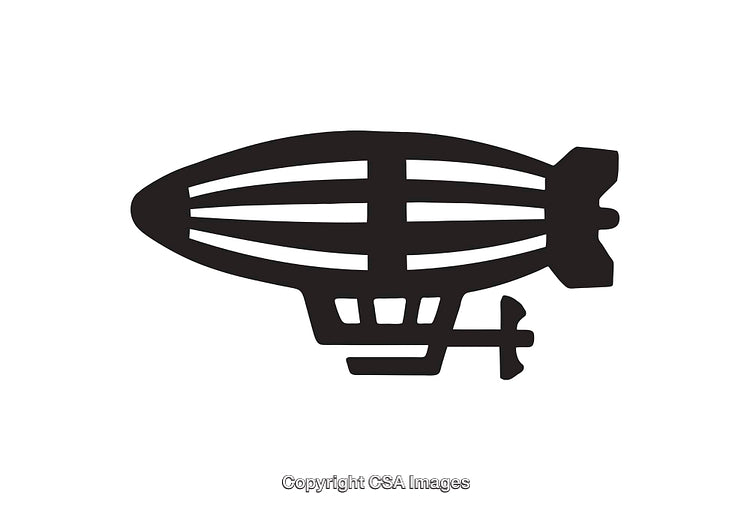 Black and White Line Art of a Simplistic Airship Icon