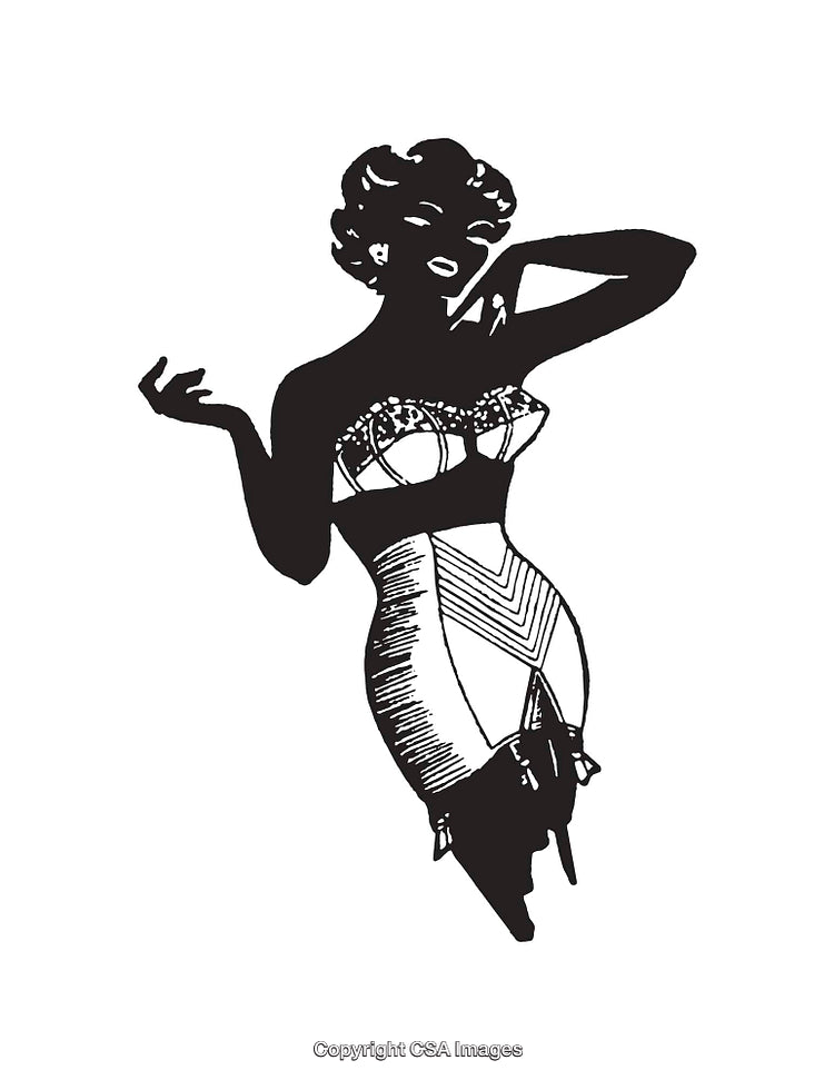 Vintage Silhouette Illustration of a Glamorous Woman in Vintage Attire