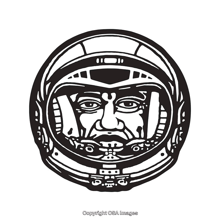 Detailed Black and White Line Art of an Astronaut Face in a Helmet