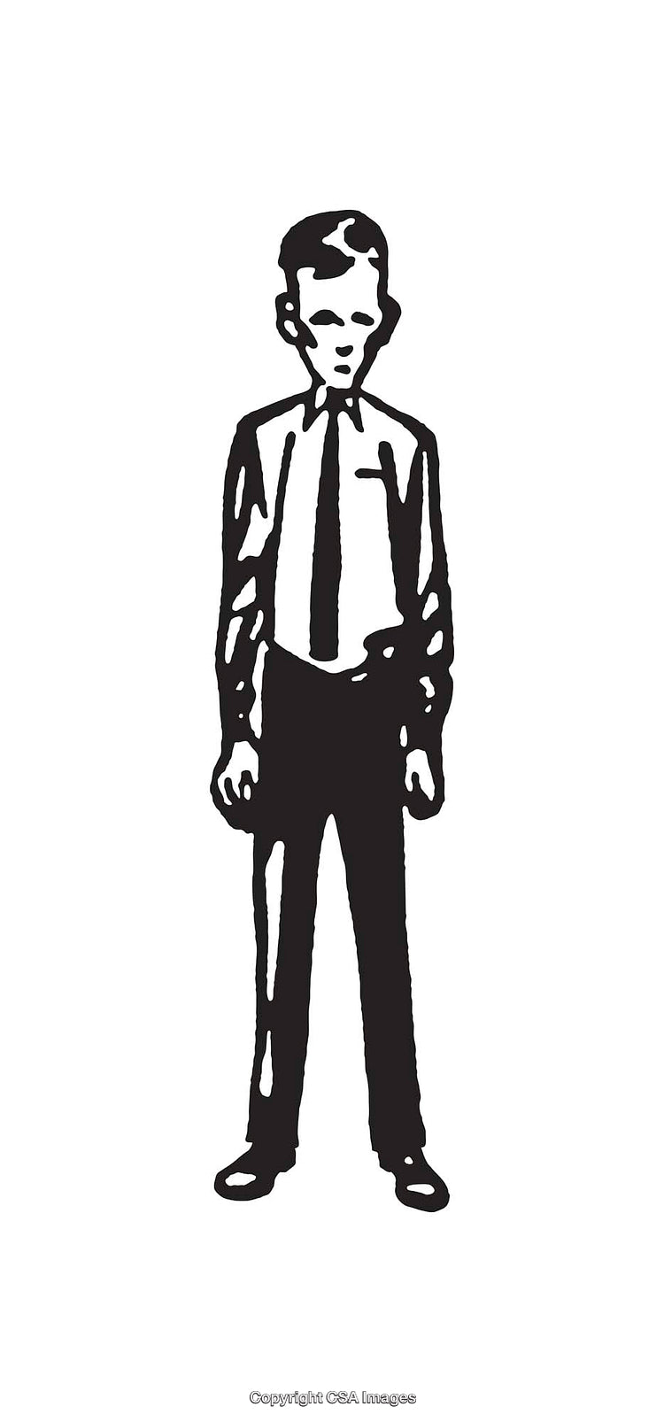 Retro Style Black and White Illustration of a Standing Young Boy
