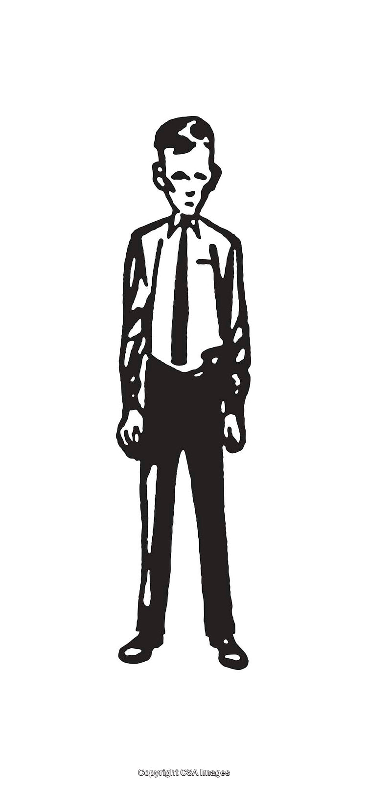 Retro Style Black and White Illustration of a Standing Young Boy