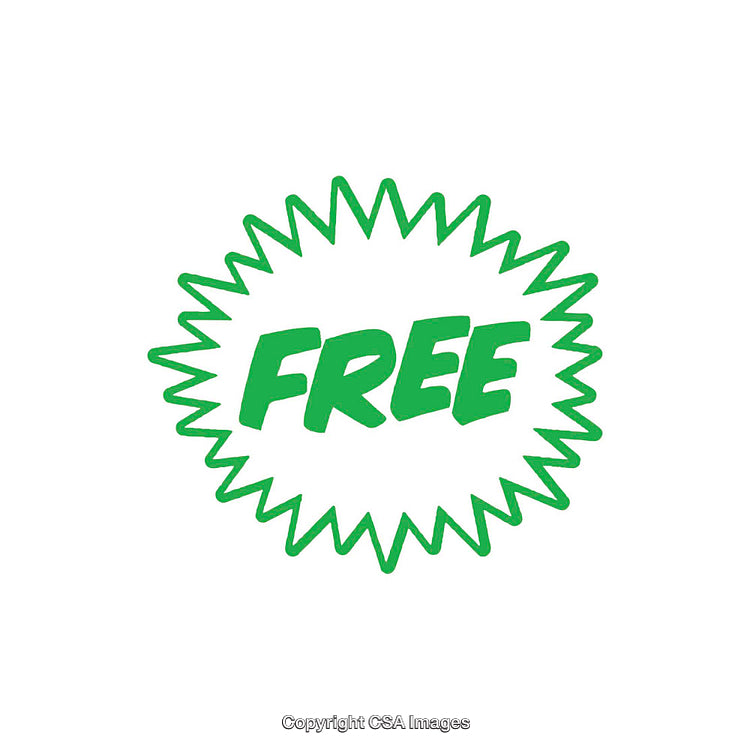 Green 'Free' Text on White Background with Starburst Shape Design