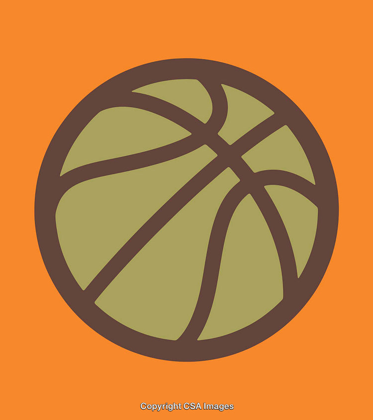 Stylized Line Art Illustration of a Basketball on an Orange Background