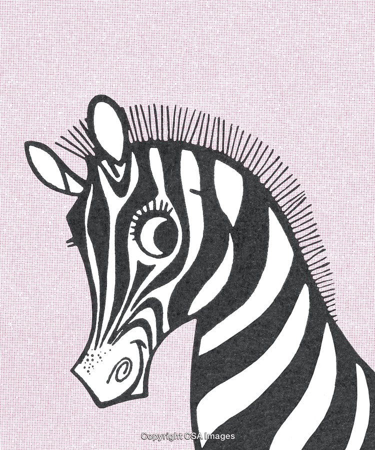 Black and White Artistic Zebra Illustration on Soft Pink Background