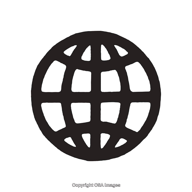 Black and White Globe Icon Depicting the Earth