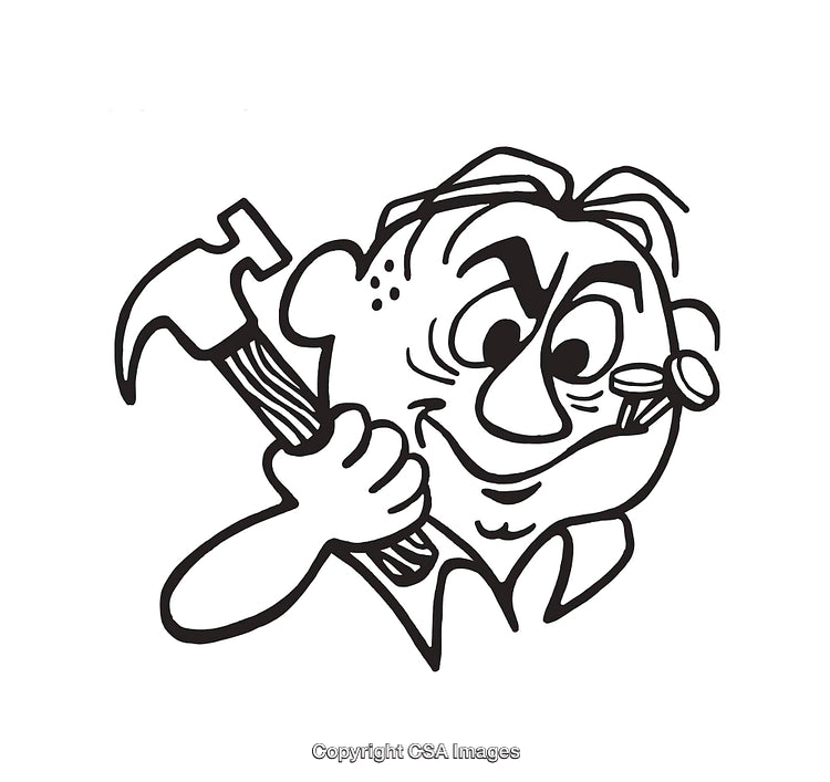 Cartoon Character Holding Hammer Ready for Construction Work