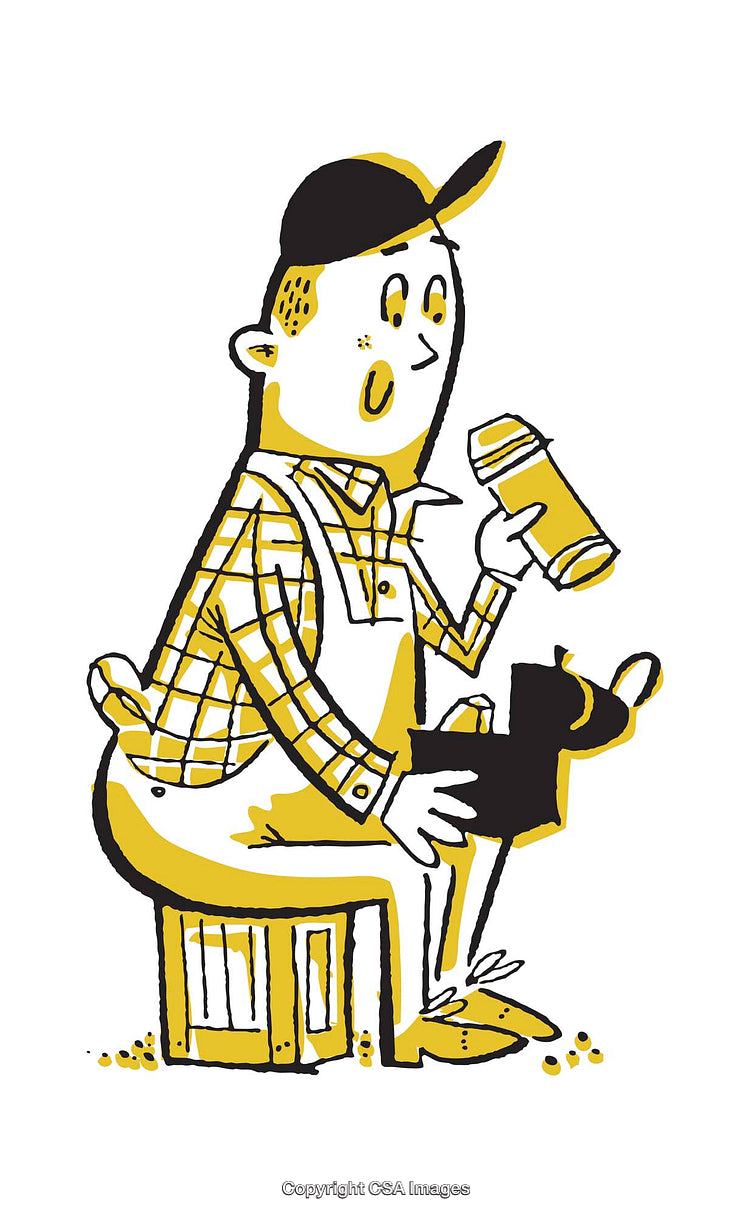 Cartoon Illustration of a Shoemaker Polishing a Shoe