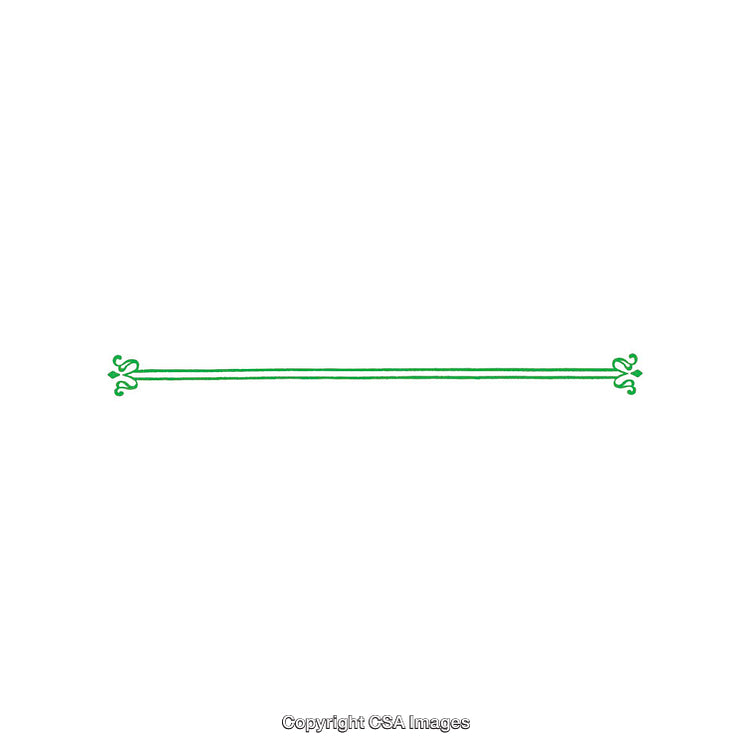 Decorative Green Ornamental Line with Flourishes on White Background