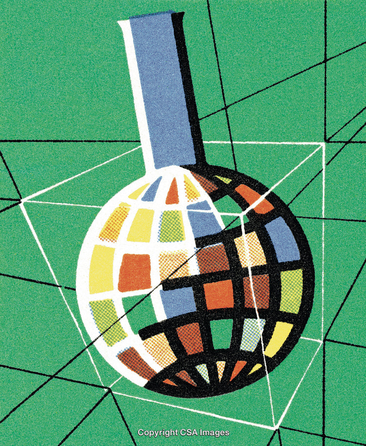 Abstract Geometric Artwork of a Colored Globe on a Green Background