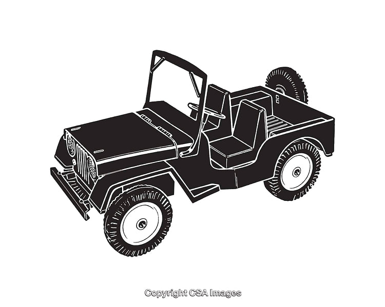 Black and White Line Art of Classic Off-Road Vehicle Illustration