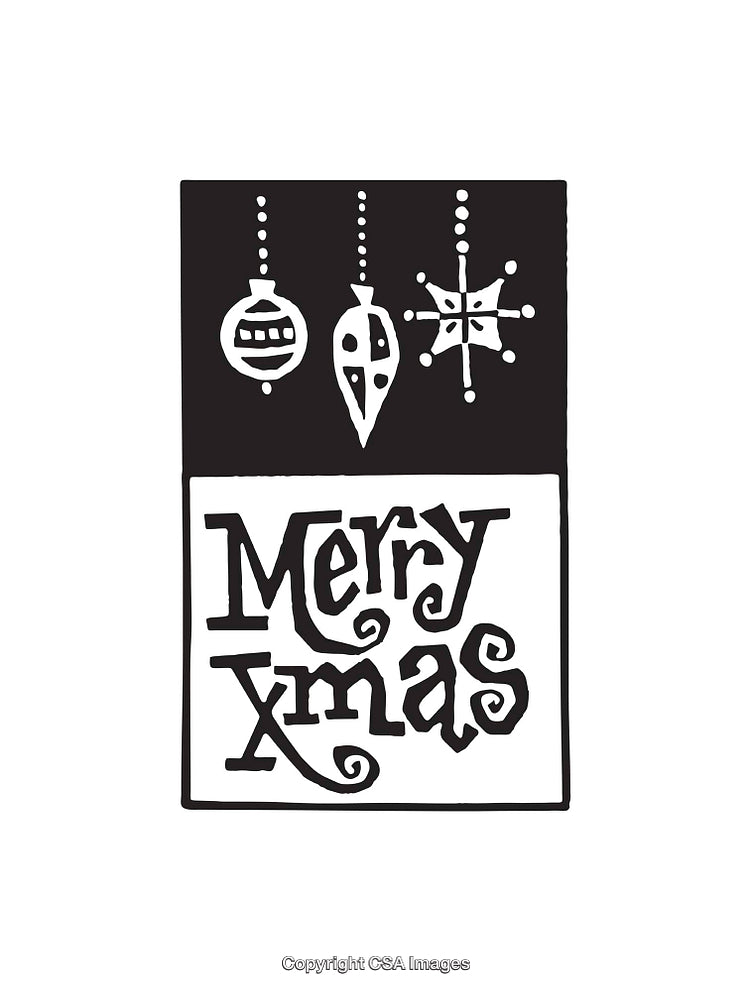 Stylish Merry Xmas Typography with Ornament Illustrations in Black and White