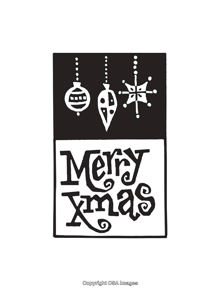 Stylish Merry Xmas Typography with Ornament Illustrations in Black and White