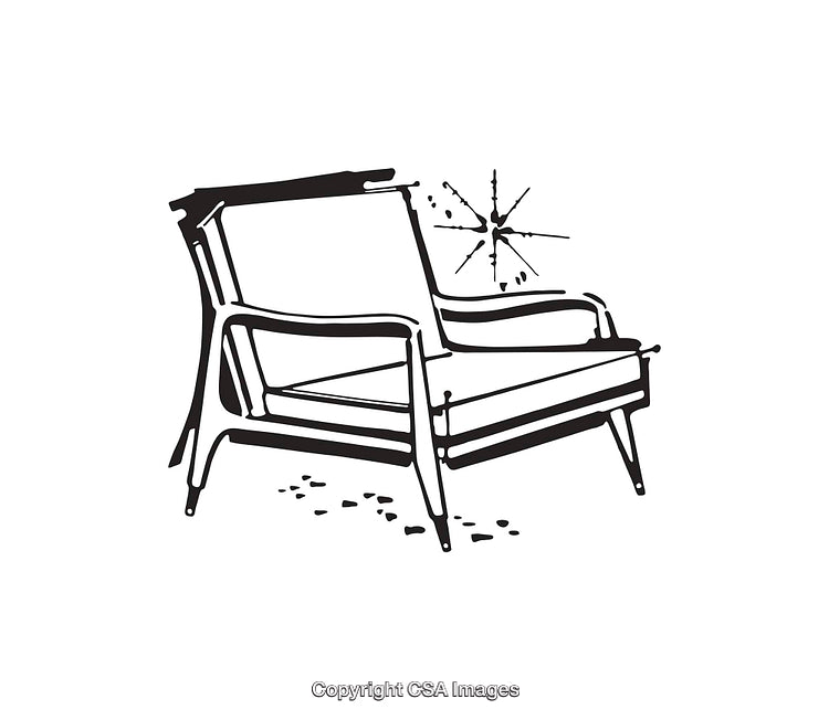 Black and White Line Art Illustration of a Chair with Retro Design