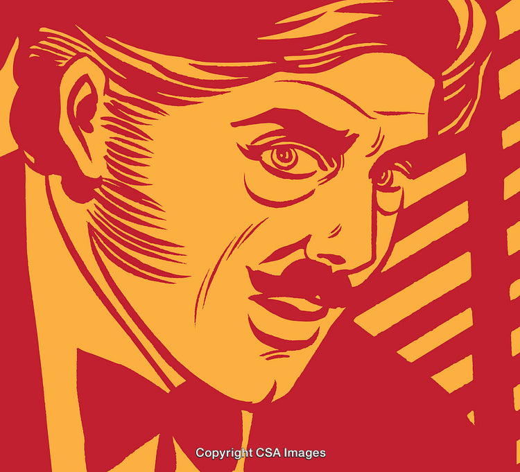 Pop Art Illustration of a Man’s Face with Thoughtful Expression
