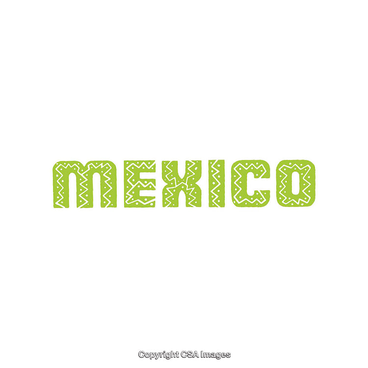 Green Mexico Text with Intricate Patterns on a White Background