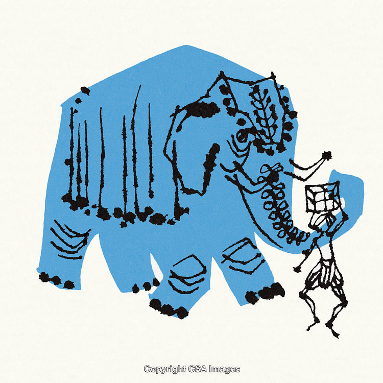 Artistic Blue Elephant and Human Figure in Creative Style Illustration
