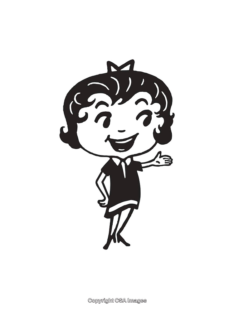 Black and White Cartoon Character Illustration with Cheerful Pose