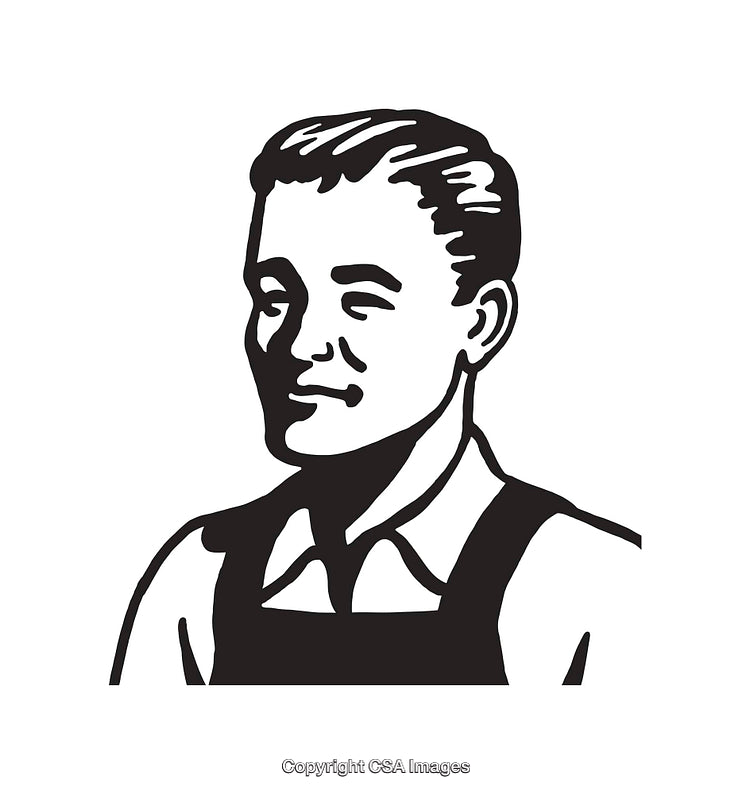 Retro Styled Black and White Male Worker Illustration with Apron