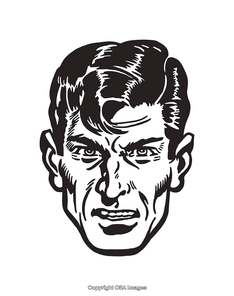 Black and White Angry Male Line Art Illustration