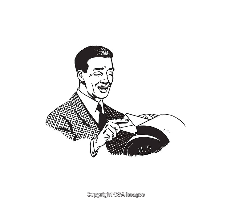 Retro Black and White Illustration of Man Opening Envelope