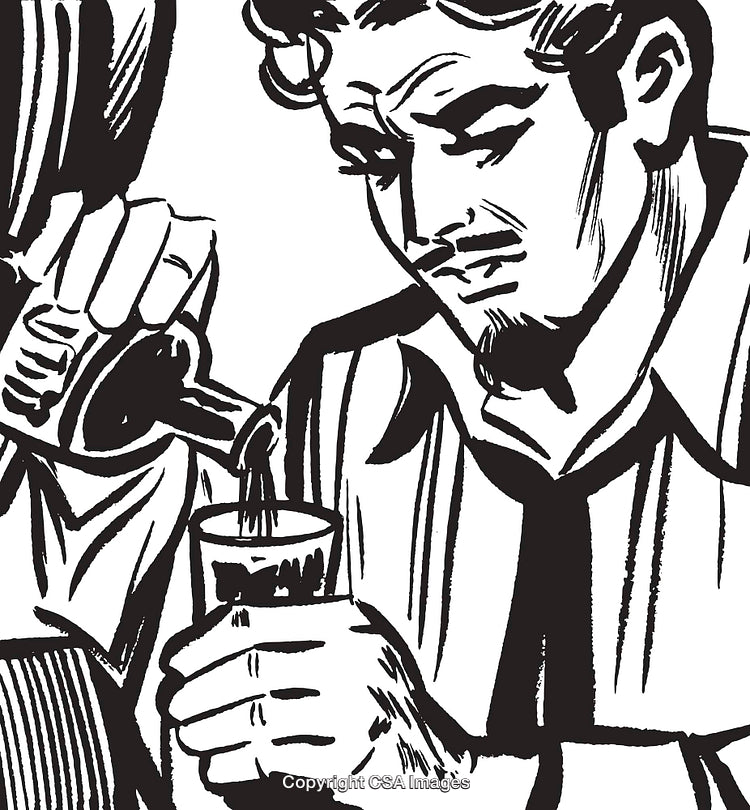 Vintage Illustration of a Man Holding a Glass with a Cocktail Being Poured