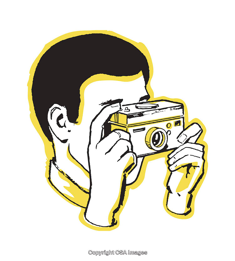 Stylized Illustration of a Photographer Holding a Camera with Retro Appeal