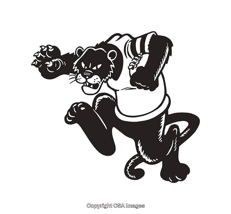 Dynamic Panther Mascot Illustration in Black and White Line Art Style
