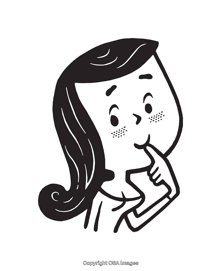 Black and White Line Art of a Thoughtful Cartoon Character