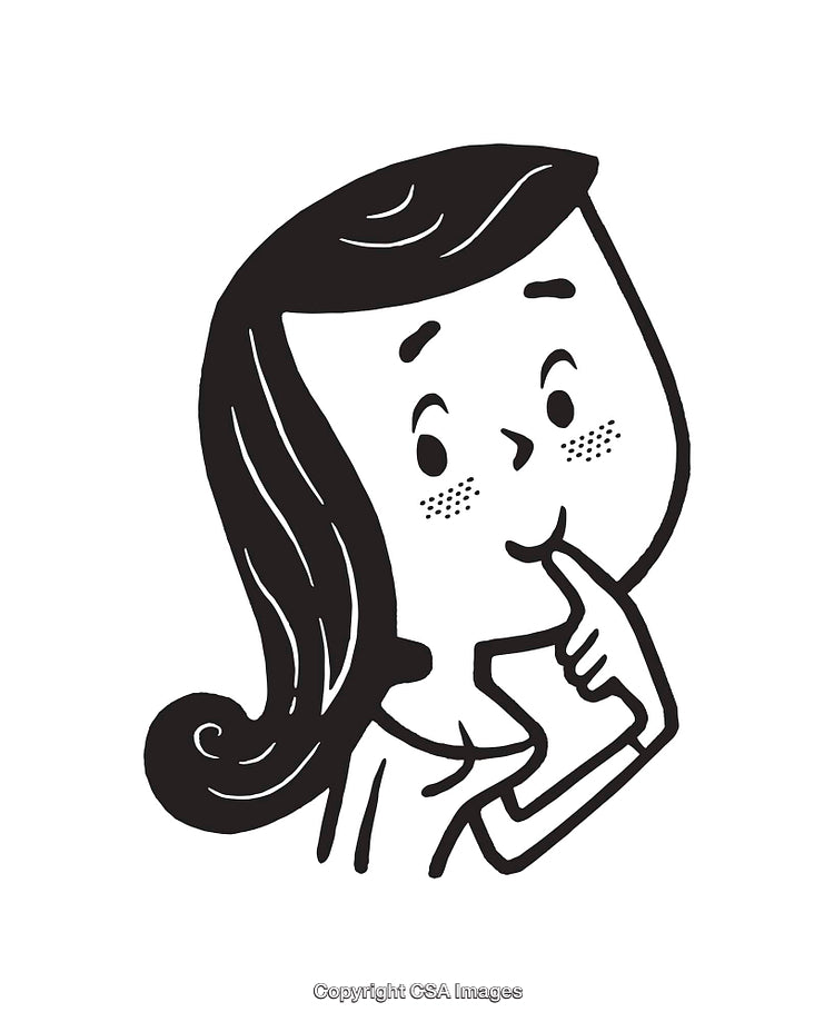 Black and White Line Art of a Thoughtful Cartoon Character