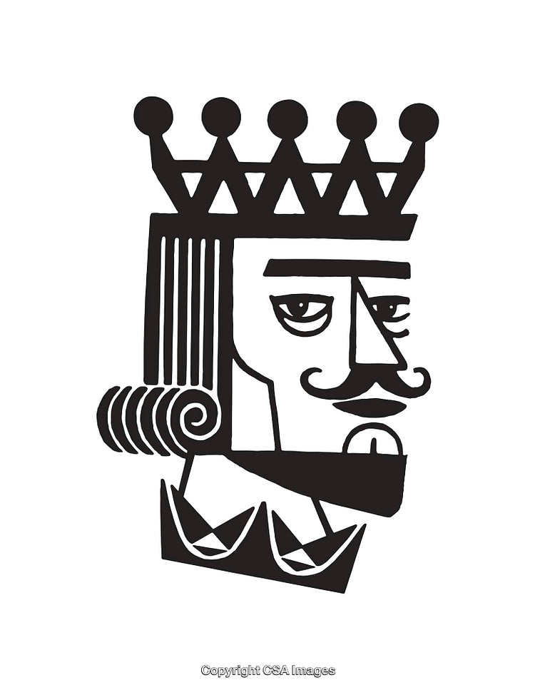 Black and White Line Art Illustration of a Crowned King Portrait