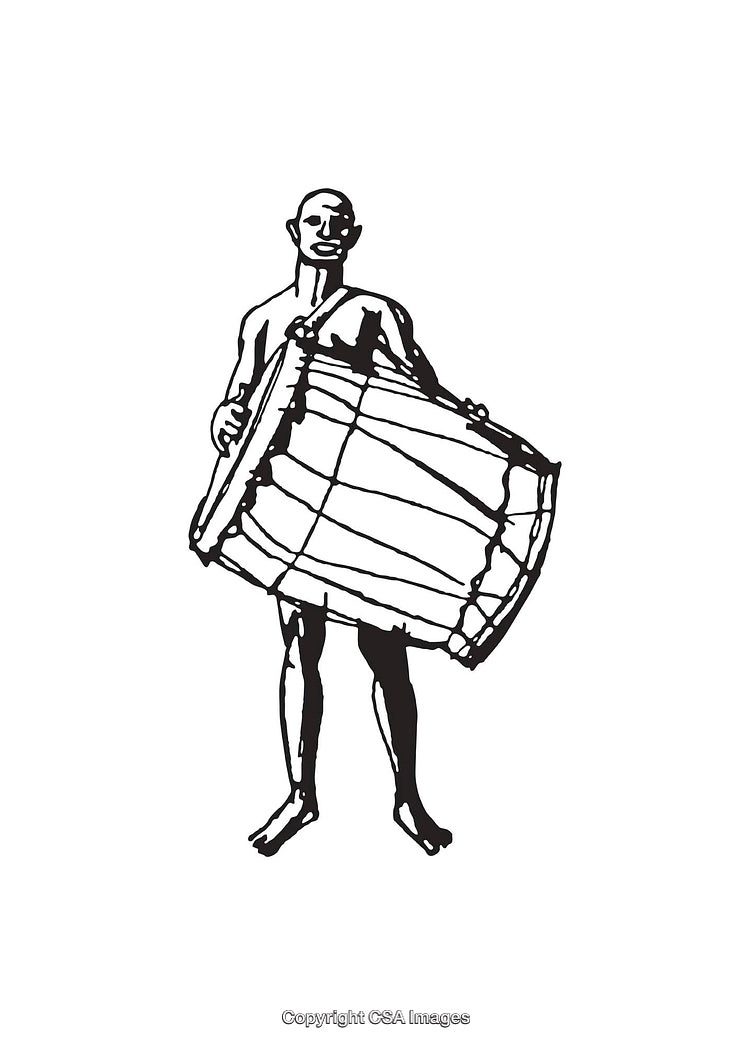 Traditional Drummer Rendering in Expressive Black and White Line Art Style