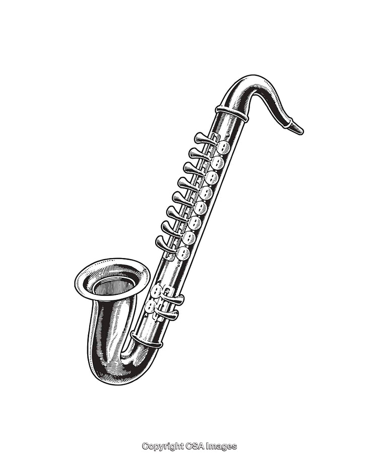 Detailed Black and White Illustration of a Classic Saxophone