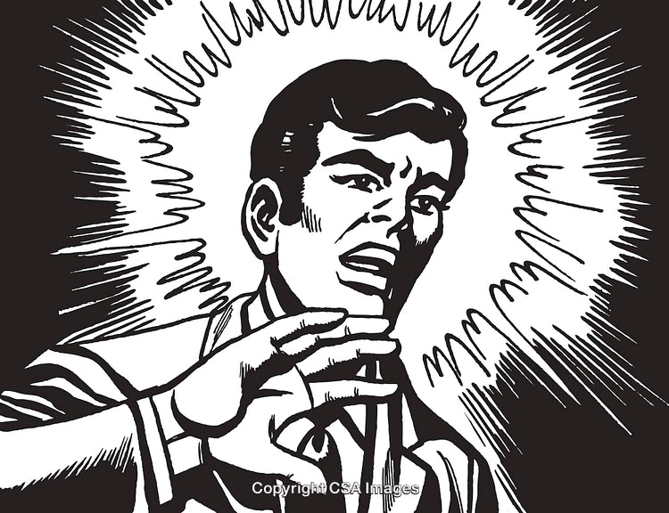 Surprised Comic-Style Illustration of a Man in Monochrome