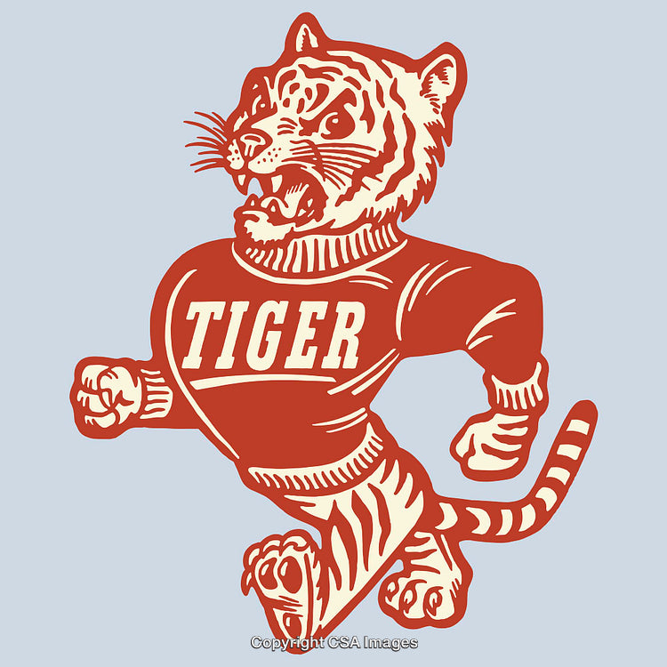 Vintage Styled Tiger Mascot Illustration in Bold Red Graphics