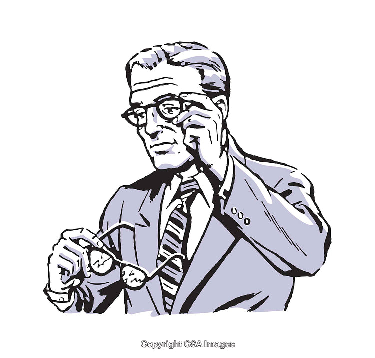 Retro Illustration of a Man Adjusting Glasses in Business Attire