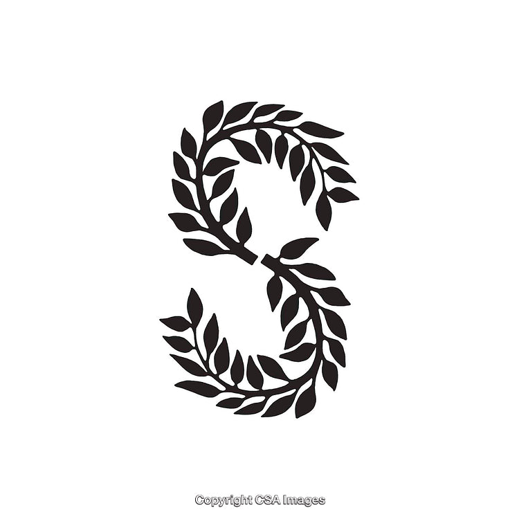 Elegant Monogram Letter S with Leaf Branch Design in Black