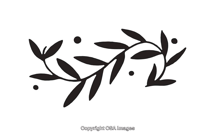 Black and White Line Art of Leafy Branch Design