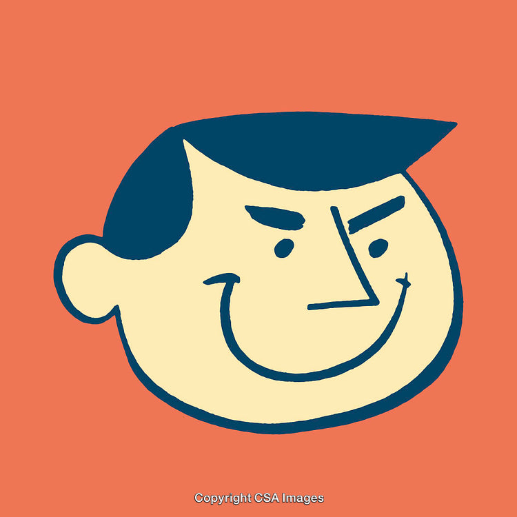 Smiling Face Illustration in Bold Retro-Style Color Line Art