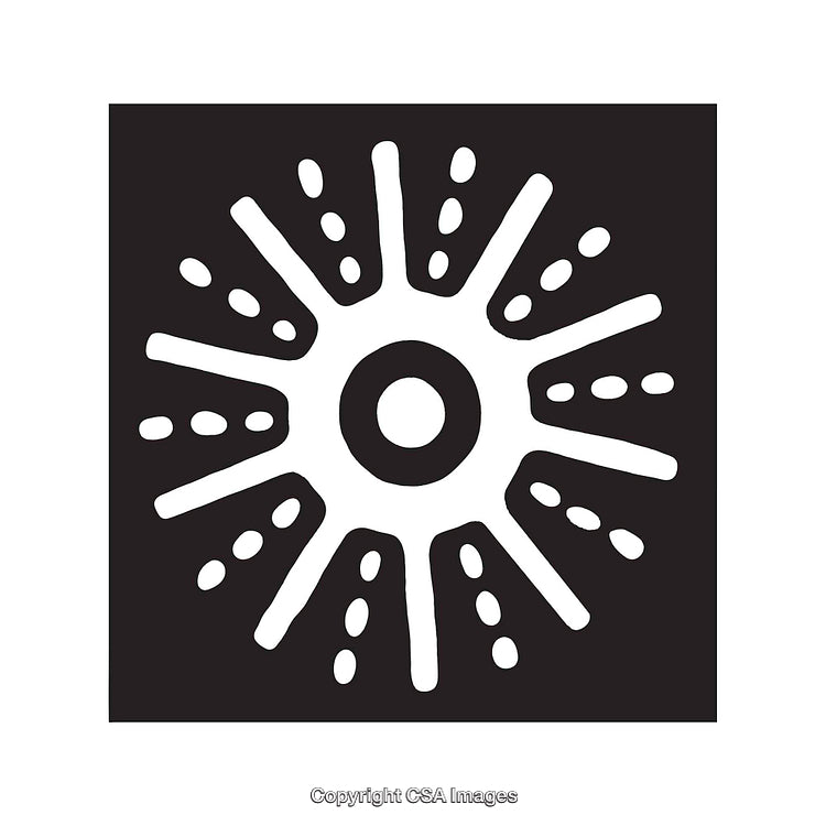 Black and White Circular Shape with Radiating Lines and Dots