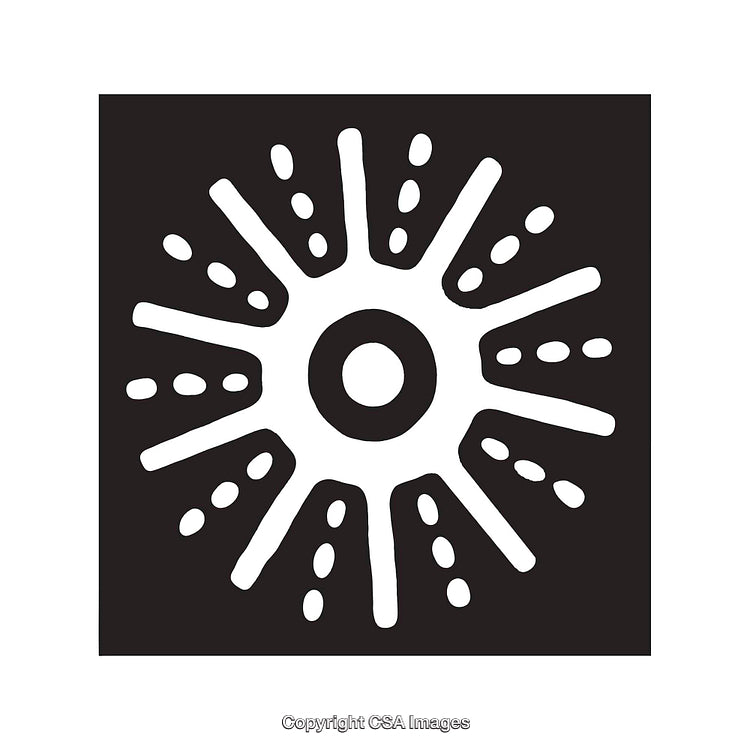 Black and White Circular Shape with Radiating Lines and Dots