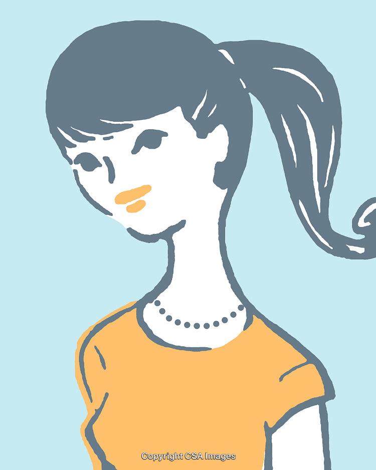 Stylized Illustration of a Woman With Blue Hair in a Graphic Art Style