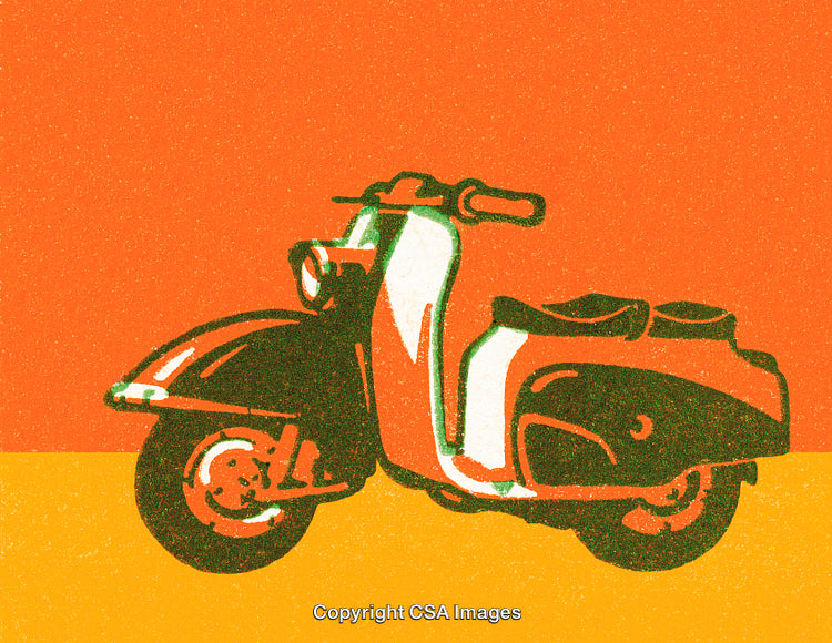 Retro Styled Illustration of Vintage Scooter in Vibrant Color Scheme