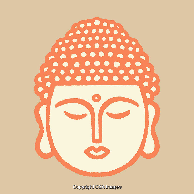 Simplistic Illustration of Buddha Face in Calming Warm Colors